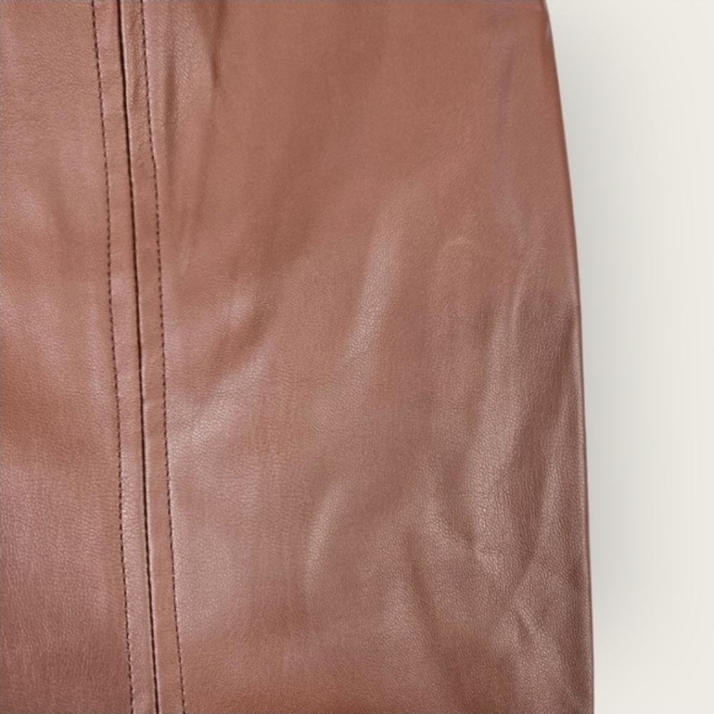 NEW Jason Wu High Rise Faux Leather Pant Slim Fit Slit Hem Caramel Medium - Picture 14 of 16